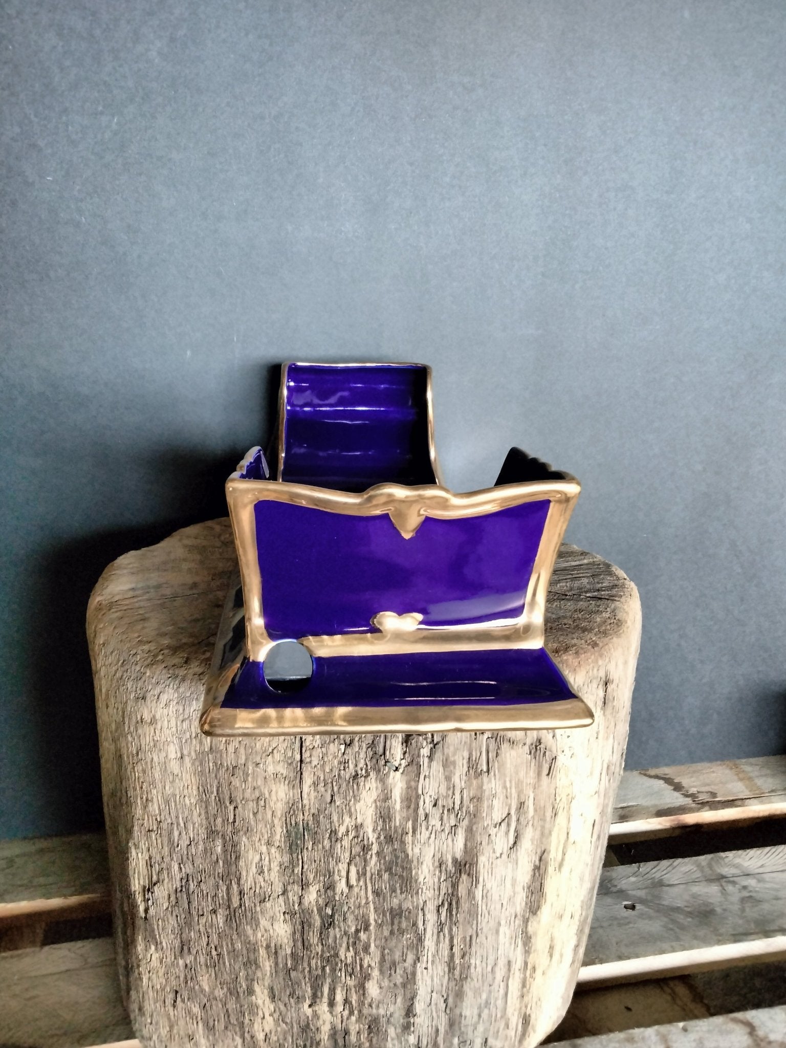 The Jewel Of Russia Vodka handmade porcelain cobalt blue sled with a true gold paint trim - Jewel of Russia